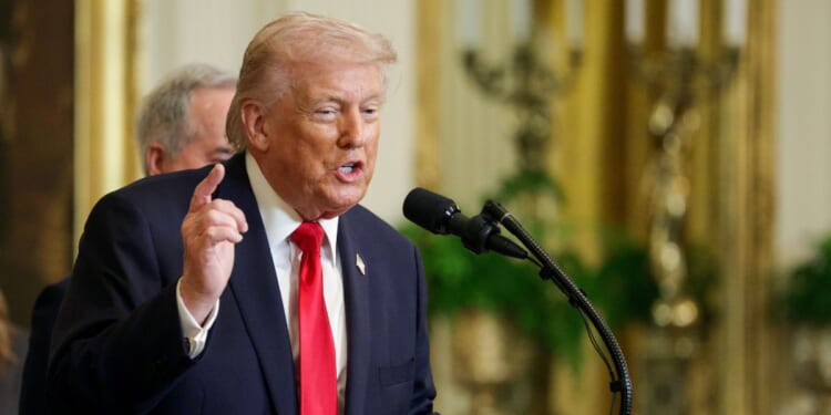President Donald Trump speaks during an event celebrating 2025 MLS Cup Champions Inter Miami CF in the East Room of the White House on March 5, 2026, in Washington, D.C.