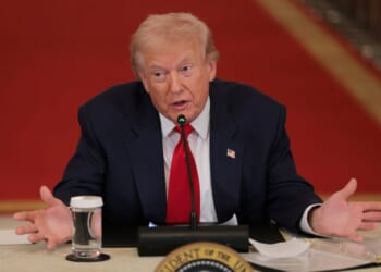 President Donald Trump speaks during a roundtable discussion on college sports in the East Room of the White House on March 6, 2026, in Washington, D.C.