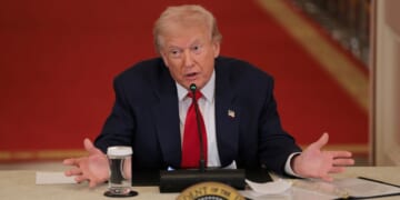 President Donald Trump speaks during a roundtable discussion on college sports in the East Room of the White House on March 6, 2026, in Washington, D.C.