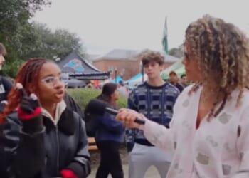 Savannah Craven interviews a student from Coastal Carolina University in Conway, South Carolina, in a video that premiered on Jan. 20, 2026.