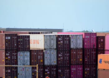 Cargo containers near O'Hare Airport in Chicago, Illinois, on May 24, 2025.