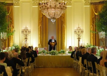 Charles notes ballroom renovations, alludes to previous British presence at White House