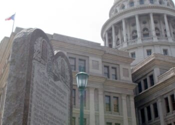 A Ten Commandments monument stands outside the Texas State Capitol on June 27, 2005, in Austin, Texas.