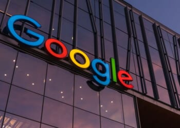 The South Lake Union Google Headquarter entrance at sunset in Seattle, Washington.