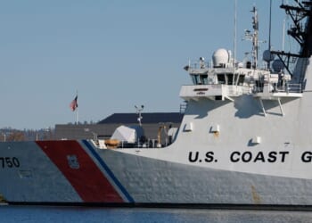A U.S. Coast Guard cutter sits docked at Coast Guard Island Alameda on Nov. 21, 2025, in Alameda, California.