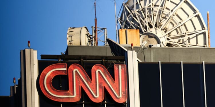 The CNN logo stands on a building in Los Angeles, California on November 13, 2023.