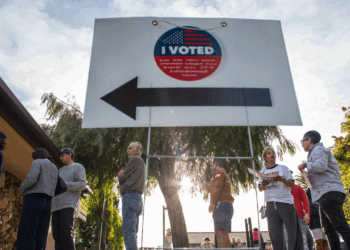 Californians wait in line to vote.