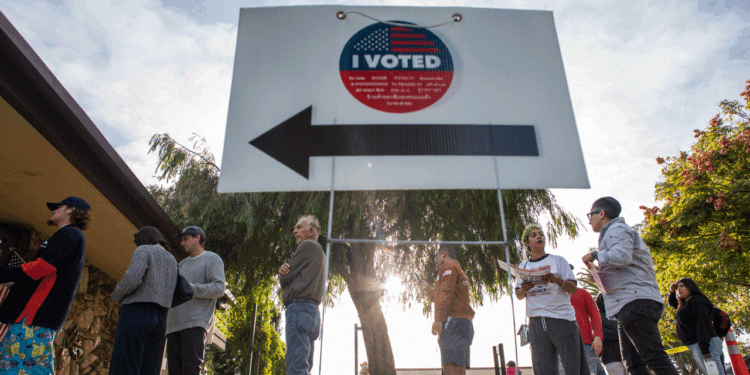 Californians wait in line to vote.