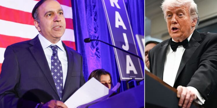 Illinois Rep. Raja Krishnamoorthi, left, seen in a March photo, blamed President Donald Trump for the assassination attempts on the commander in chief.