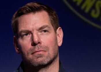 Democratic Rep. Eric Swalwell attends the SEIU-United Service Workers West Gubernatorial Candidate Worker Forum at Meruelo Studios in Los Angeles on Jan. 10, 2026.