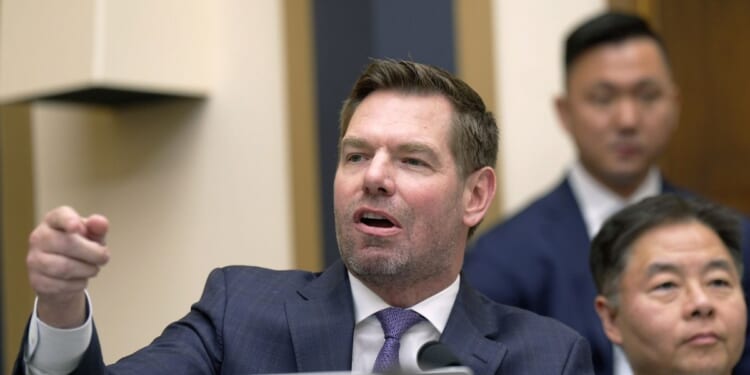Rep. Eric Swalwell questions Special Counsel Jack Smith as he testifies during a hearing before the House Judiciary Committee in the Rayburn House Office Building on Capitol Hill on Jan. 22, 2026, in Washington, D.C.