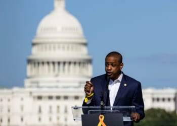 Lt. Gov. Justin Fairfax of Virginia speaks during a rally on the National Mall on May 31, 2021, in Washington, D.C.