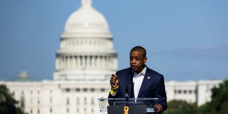 Lt. Gov. Justin Fairfax of Virginia speaks during a rally on the National Mall on May 31, 2021, in Washington, D.C.