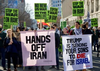 Demonstrators gather in front of the White House March 7 to protest against the war with Iran. Many of the anti-war voices started jeering at President Donald Trump Tuesday when his administration agreed to a two-week ceasefire rather than additional airstrikes, as Trump had threatened.