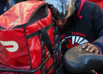 DoorDasher delivers food in Brooklyn borough of New York City on January 15, 2026.