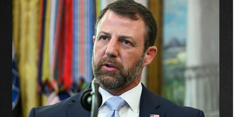 Secretary of Homeland Security Markwayne Mullin, seen in a March photo, sharply rebuked Senate Minority Leader Chuck Schumer.