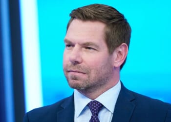 Rep. Eric Swalwell visits "The Story With Martha MacCallum" at Fox News Channel Studios on July 22, 2024, in New York City.