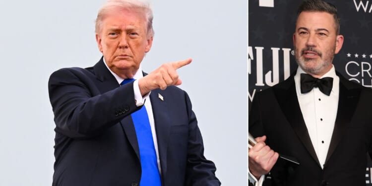 President Donald Trump said late-night host Jimmy Kimmel, right, should be fired for his "beyond the pale" remark.