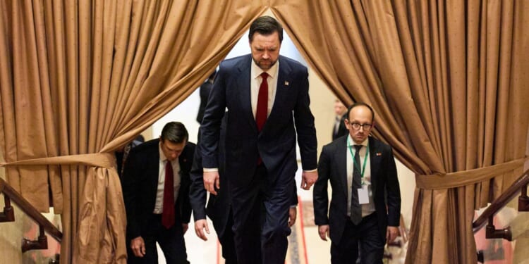 U.S. Vice President JD Vance arrives to a meeting with Pakistan’s Prime Minsiter Shahbaz Sharif on April 11, 2026 in Islamabad, Pakistan, to kick off negotiations with the Iranian government leadership.