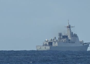 A Chinese PLA naval ship sails of the South China Sea on September 3, 2025.