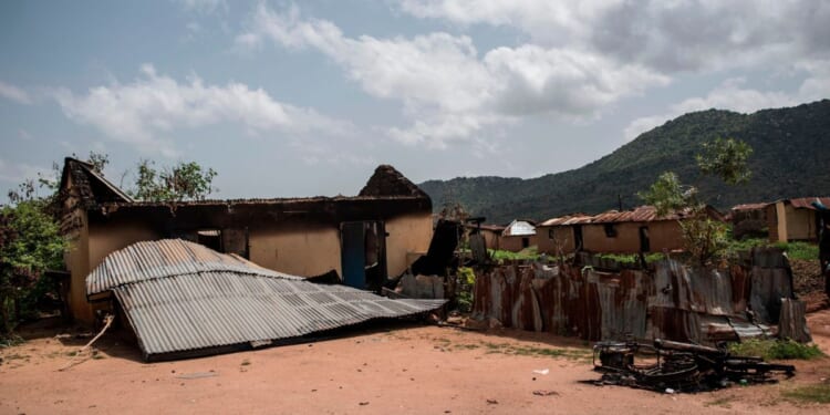 A burned down house is seen on June 27, 2018, in the Ganaropp village near Jos, Nigeria, after Fulani herdsman attacked the village.