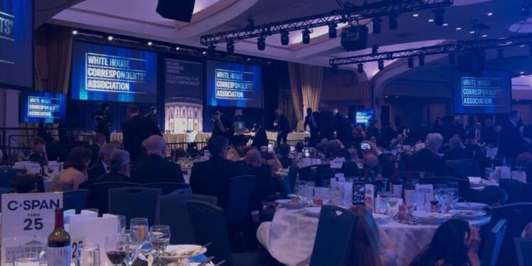 A screen grab taken form a video filed by an AFP reporter showing the White House Correspondents' dinner after a shooting took place at the Washington Hilton in Washington, DC on April 25, 2026.