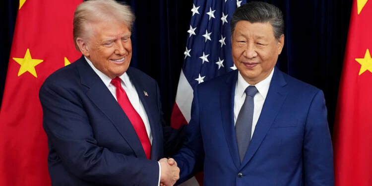 President Donald Trump greets Chinese President Xi Jinping.