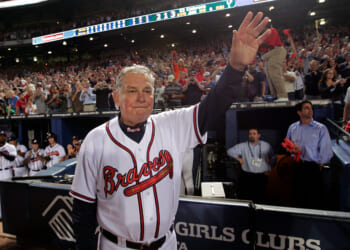 Atlanta Braves manager Bobby Cox waves to the crowd after a loss tot he San Francisco Giants in Game 4 of the National League Division Series in Atlanta on Oct. 11, 2010.