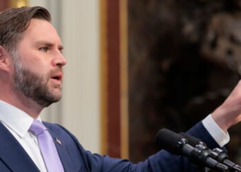 Vice President J.D. Vance speaks during a press conference on the Trump administration's anti-fraud initiatives at the Eisenhower Executive Office Building on May 13, 2026, in Washington, D.C.
