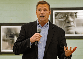 Republican gubernatorial candidate Kris Kobach meets with supporters at the Lyon County senior center and talks about the upcoming election, Emporia, Kansas, October 28, 2018. (Photo by Mark Reinstein/Corbis via Getty Images)