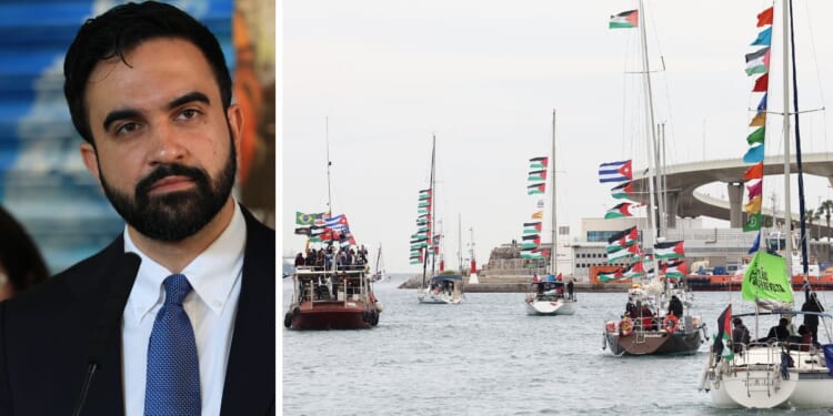 New York City Mayor Zohran Mamdani expressed outrage that the flotilla, seen at right making "a symbolic leave from Barcelona's Port Vell" on April 12, was intercepted by the Israelis.