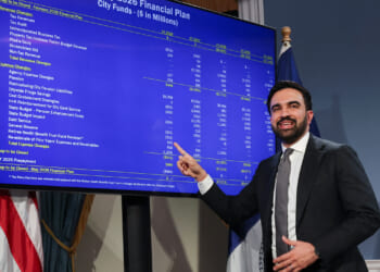 New York City Mayor Zohran Mamdani speaks about the fiscal year 2027 budget in New York City on May 12. (TIMOTHY A. CLARY / AFP via Getty Images)