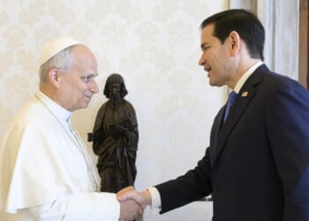 U.S. Secretary of State Marco Rubio meets with Pope Leo XIV at the Apostolic Palace in Vatican City, Vatican on May 7, 2026.