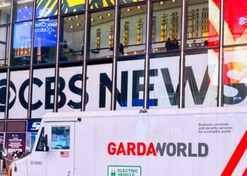 New York City, New York, USA - 23 January 2026: An armored security truck operated by Garda World parked in Times Square in midtown Manhattan on Jan. 23, 2026.