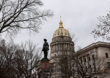 The West Virginian State Capitol stands on January 1, 2020 as preparations are underway for Jim Justice’s gubernatorial inauguration.