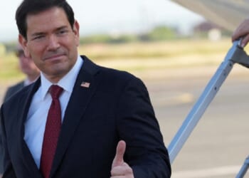 Secretary of State Marco Rubio gives a thumbs up after arriving in Rome for a two-day visit last week.