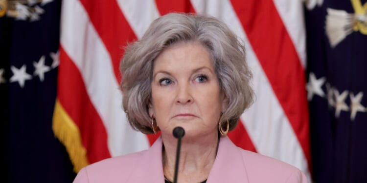White House Chief of Staff Susie Wiles listens as President Donald Trump speaks during a lunch with the Trump Kennedy Center Board Members in the East Room of the White House on March 16, 2026, in Washington, D.C.