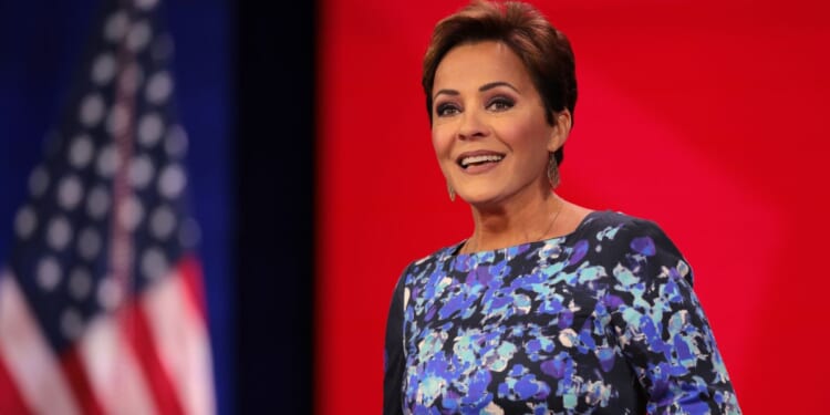 Kari Lake, President Donald Trump's choice to lead Voice of America, speaks at the Conservative Political Action Conference at the Gaylord National Resort Hotel And Convention Center on Feb. 21, 2025, in Oxon Hill, Maryland.