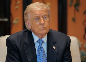 President Donald Trump looks on during a meeting with Chinese President Xi Jinping in Beijing, China on May 15, 2026.