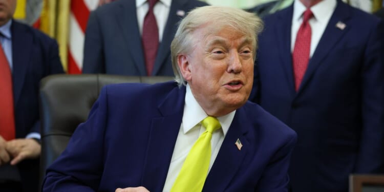 President Donald Trump speaks during an event in the Oval Office of the White House in Washington on June 4, 2026.