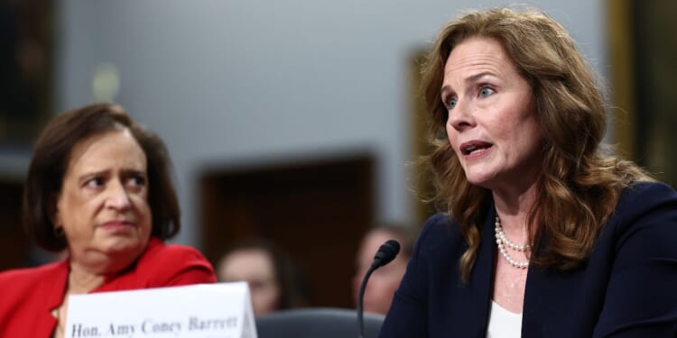 Supreme Court Justices Elena Kagan and Amy Coney Barrett testify before the House Appropriations Committee on Capitol Hill on July 14, 2026, in Washington, D.C.