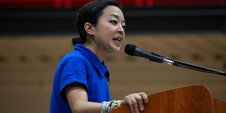 Socialist Gubernatorial candidate in Wisconsin Francesca Hong speaks at a campaign rally in Milwaukee, Wisconsin, on Aug. 2, 2026.
