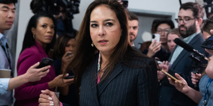 Harmeet Dhillon, assistant attorney general for Civil Rights, speaks with reporters after former Attorney General Pam Bondi sat for a House Oversight and Government Reform Committee deposition about the Jeffrey Epstein files, in Rayburn building on Friday, May 29, 2026. (Tom Williams/CQ-Roll Call, Inc via Getty Images)