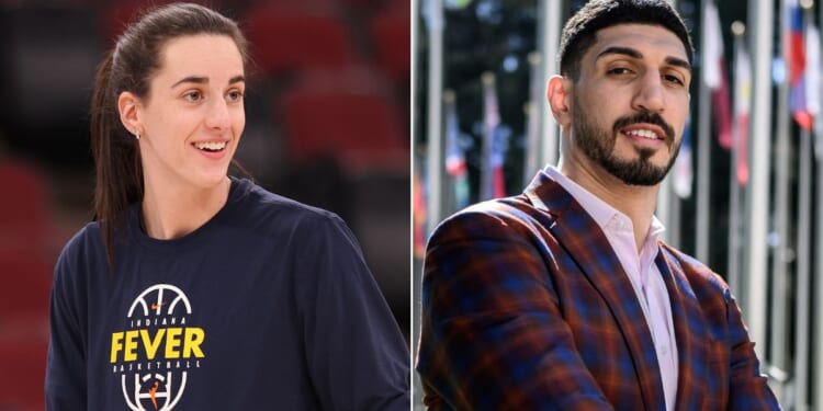 American basketball player Enes Kanter Freedom, right, is looking forward to teaming up with WNBA star Caitlin Clark.