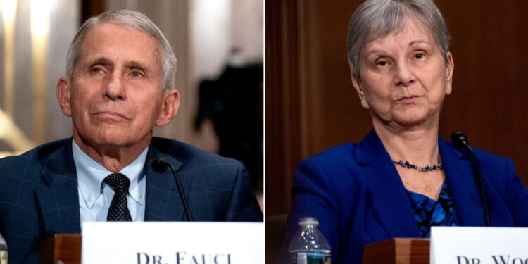 Dr. Anthony Fauci, Director of the National Institute of Allergy and Infectious Diseases, and Janet Woodcock, acting commissioner of the U.S. Food and Drug Administration, testify during a Senate Health, Education, Labor, and Pensions Committee hearing on July 20, 2021, in Washington, D.C.