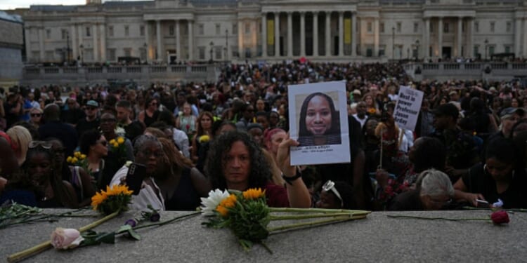 A crowd gathers in support of the late author and academic Jason Arday on August 14, 2026 at Trafalgar Square in central London.