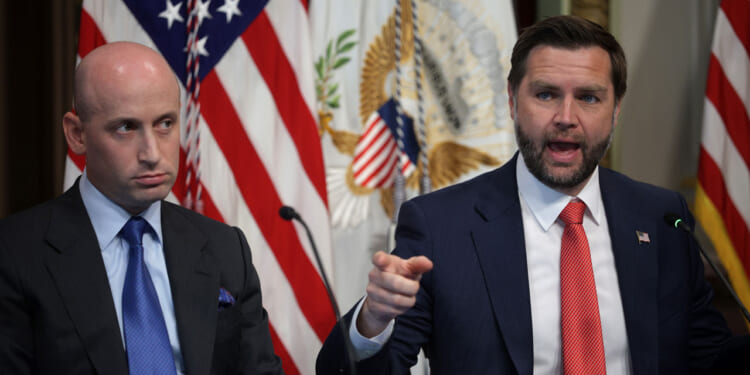 U.S. Vice President JD Vance (R) speaks during a Congressional Roundtable on Anti-Fraud Initiatives.