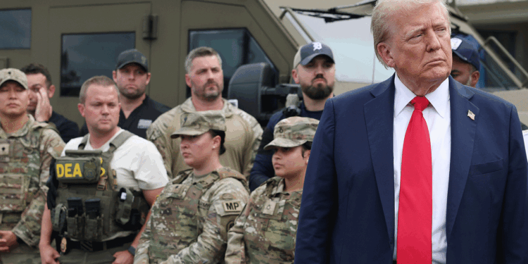 President Donald Trump visits the U.S. Park Police Anacostia Operations Facility on August 21, 2025 in Washington, DC. The Trump administration has deployed federal officers and the National Guard to the District in order to place the DC Metropolitan Police Department under federal control and assist in crime prevention in the nation's capital. (Photo by Anna Moneymaker/Getty Images)