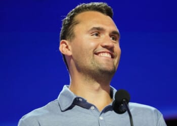 Some conservatives were upset Thursday to see a social media post that appeared to mock the 2025 assassination of Turning Point USA founder Charlie Kirk, seen onstage at the Republican National Convention July 2024 in Milwaukee, Wisconsin.