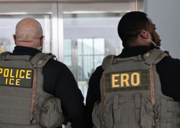 Immigration and Customs Enforcement agents patrol Terminal B at LaGuardia Airport on March 23, 2026, in New York City.